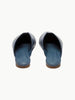 Queen Anna House of Fashion Rebecca Allen slate blue leather flat mules with notched backline and rubber outsole