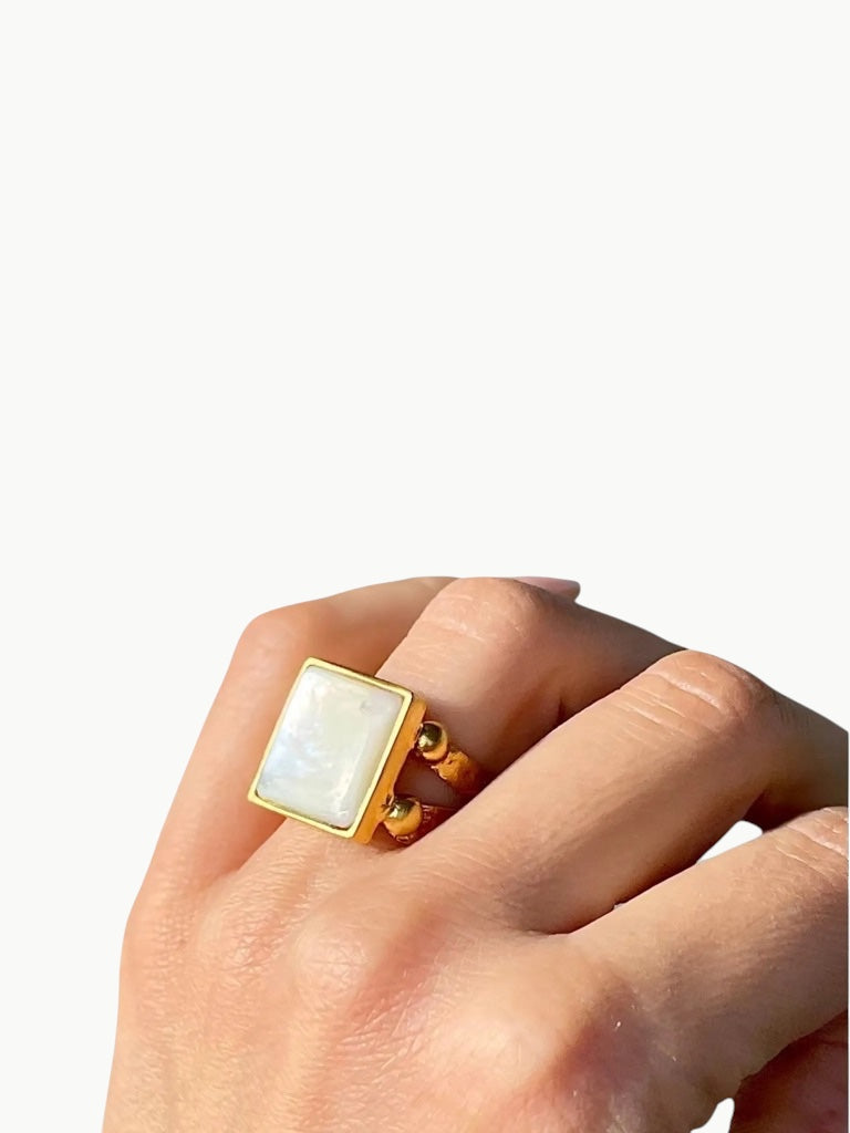 WILYMI Jewelry WILYMI Jewelry Mother of Pearl Square Ring in Adjustable - Jewelry | Queen Anna House of Fashion Women's Luxury Fashion