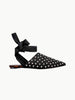 Queen Anna House of Fashion black leather mule with silver studs and a ribbon ankle tie on a tortoiseshell heel.