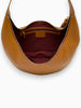 Queen Anna House of Fashion TAH Bags tan leather half moon sling bag with open interior and burgundy lining