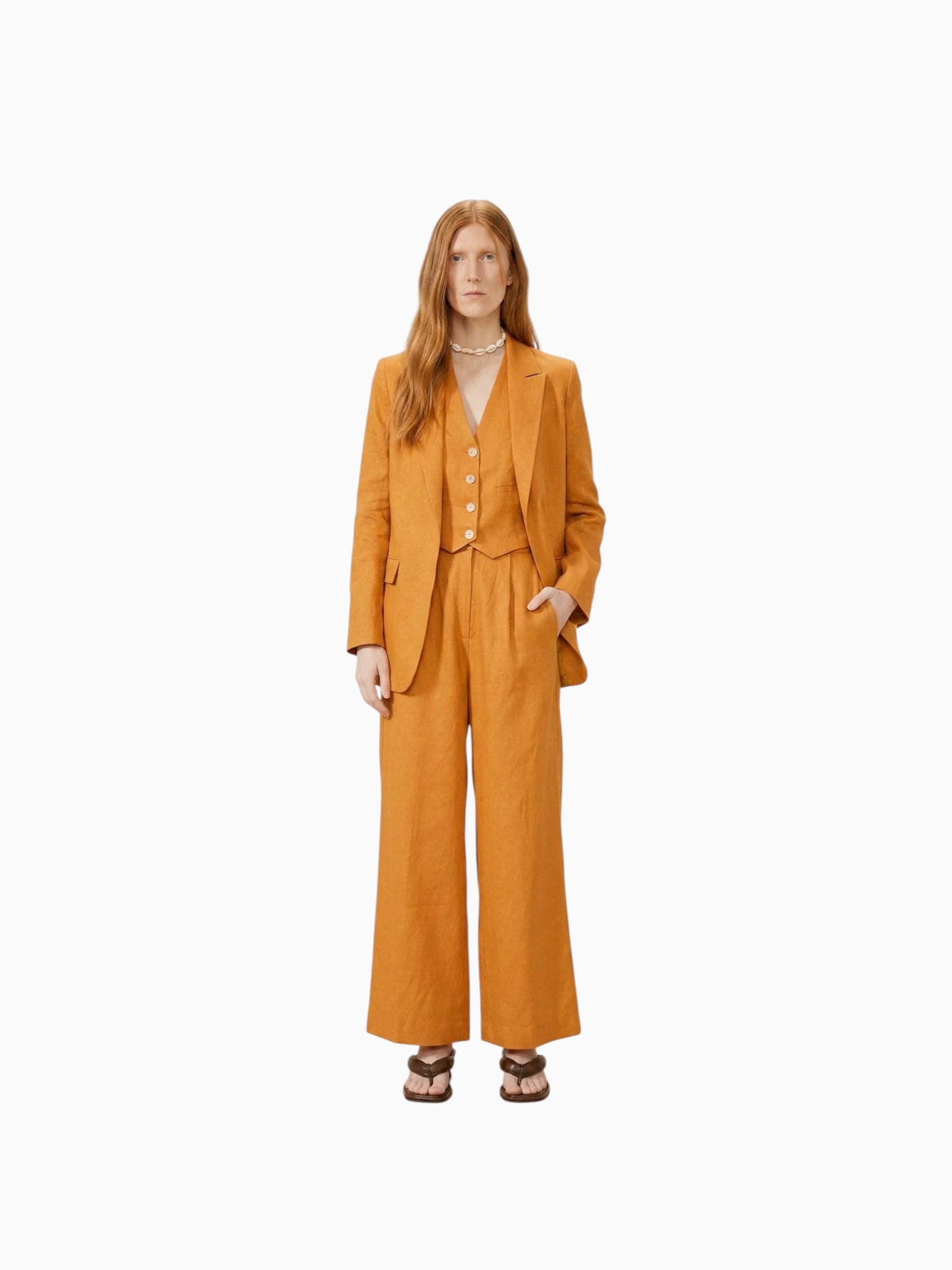 Lanhtropy Lanhtropy Milano Linen Blazer in Caramel - Outerwear | Queen Anna House of Fashion Women's Luxury Fashion