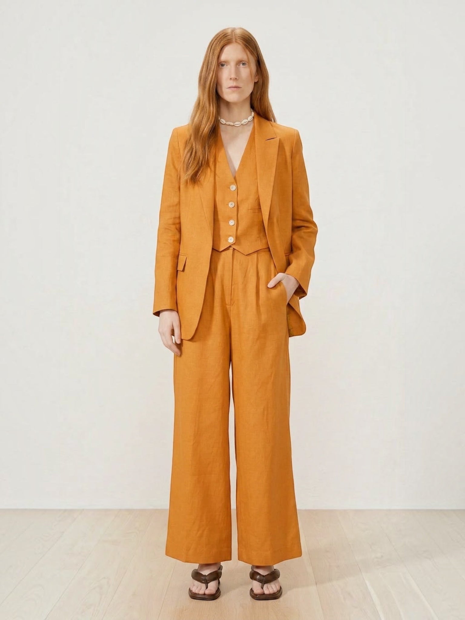 Lanhtropy Lanhtropy Milano Linen Blazer in Caramel - Outerwear | Queen Anna House of Fashion Women's Luxury Fashion