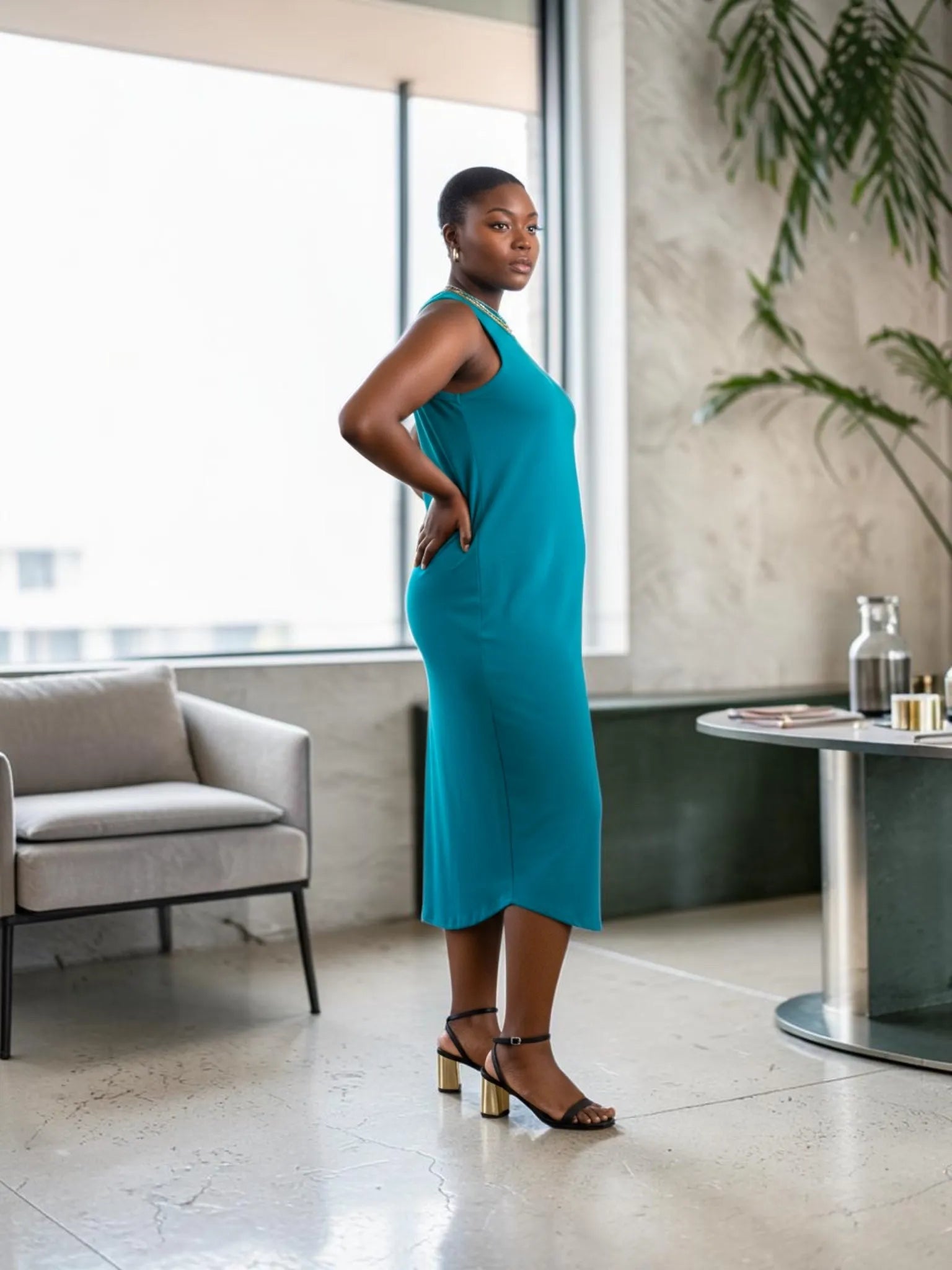 Universal Standard Universal Standard Cai High Neck Tank Dress in Teal - Dress | Queen Anna House of Fashion Women's Luxury Fashion