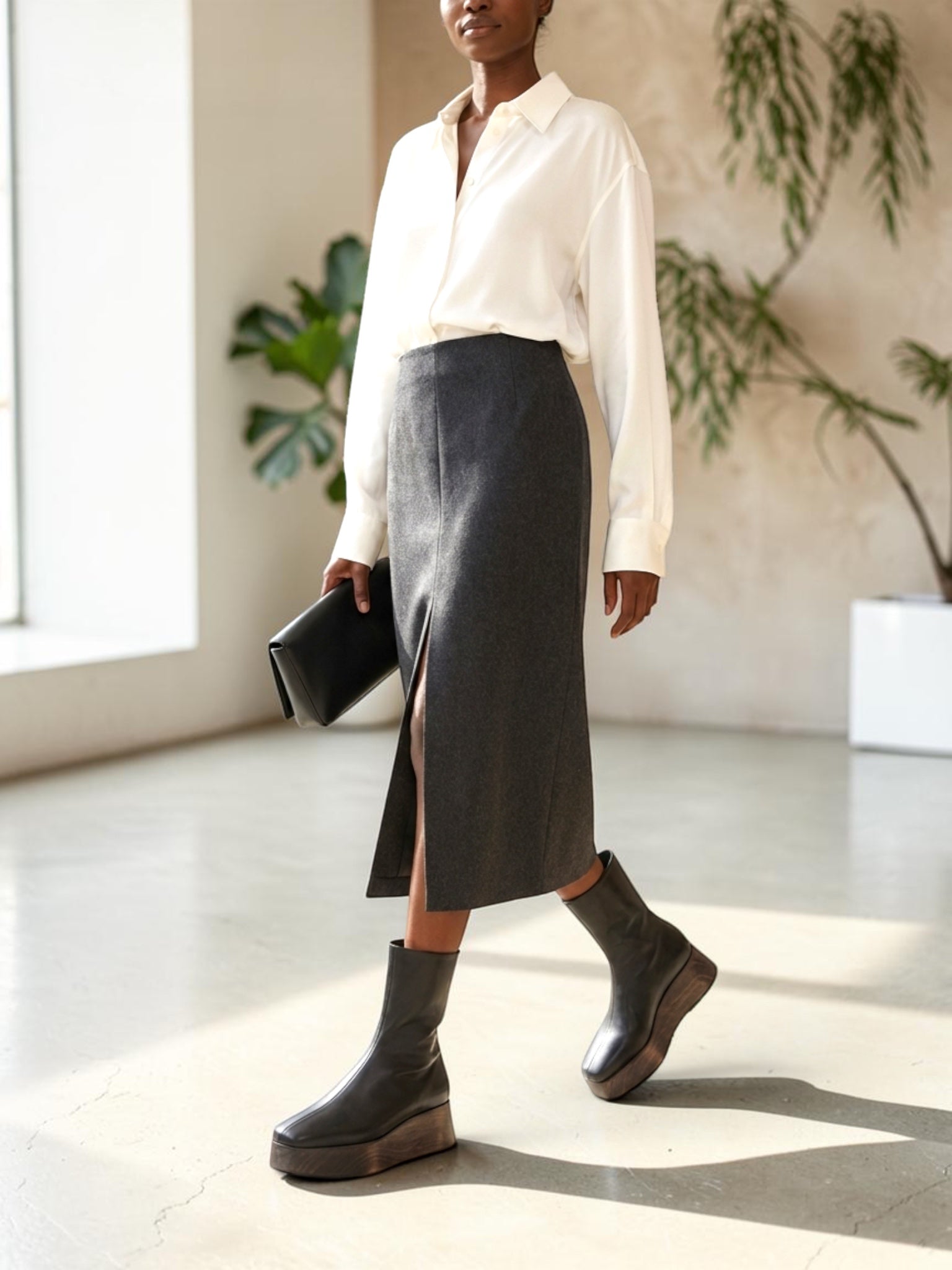UTILITARIAN UTILITARIAN Nous Wooden Platform Boot in Black - Shoes | Queen Anna House of Fashion Women's Luxury Fashion