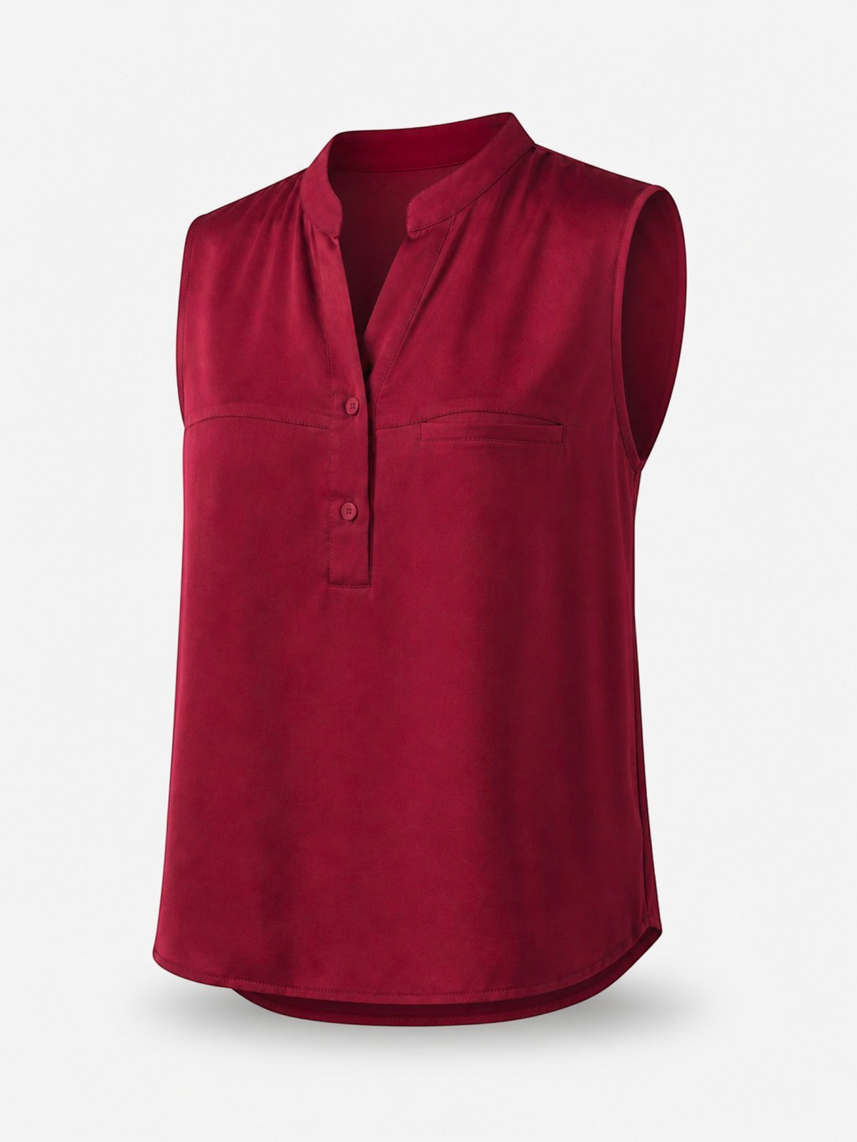 Queen Anna House of Fashion Lunya washable silk tank top in rich wine red with a partial button-front and collar.