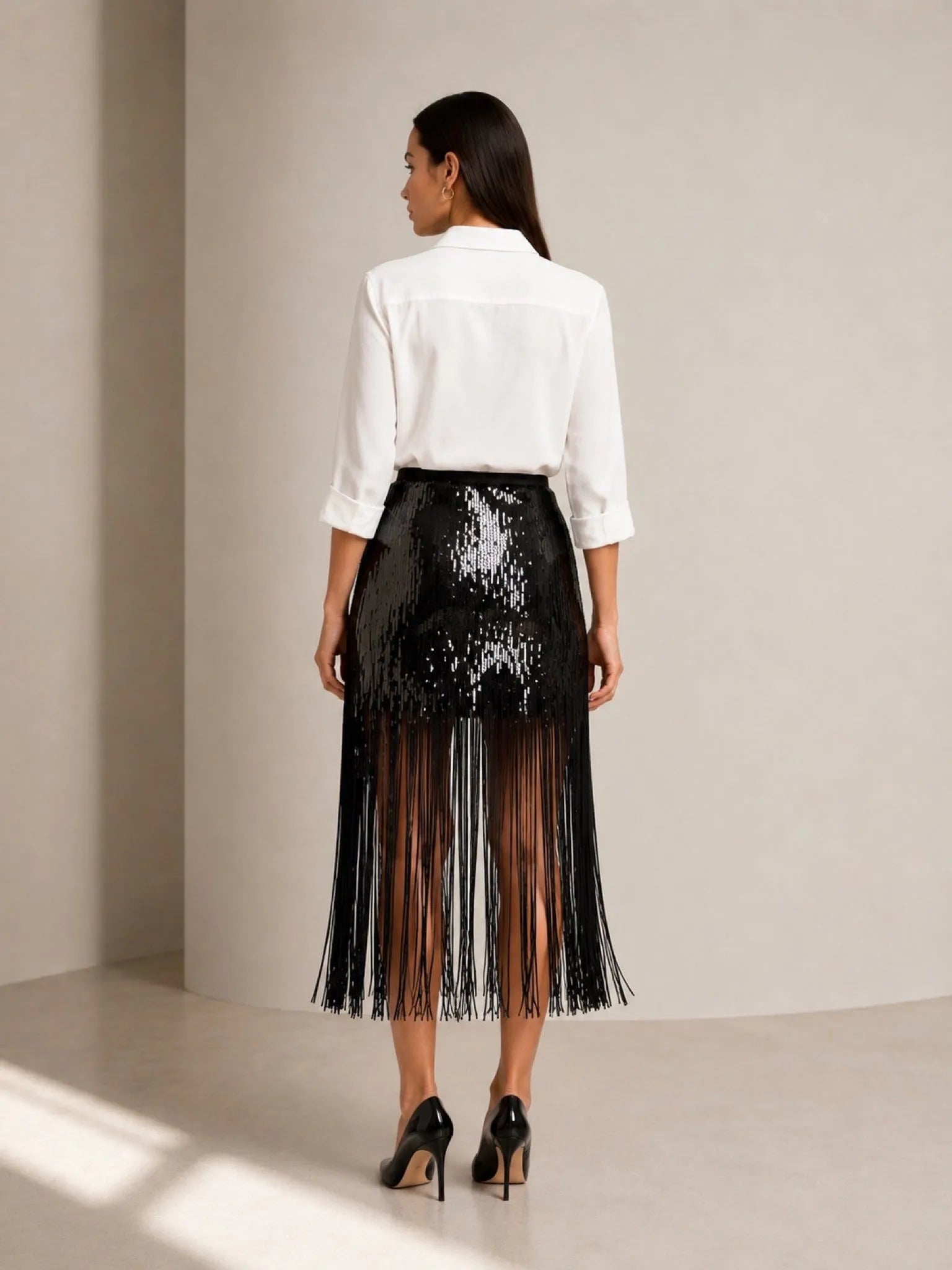 Chloe Kristyn Chloe Kristyn Alexandra Sequin Skirt in Black - Bottom | Queen Anna House of Fashion Women's Luxury Fashion