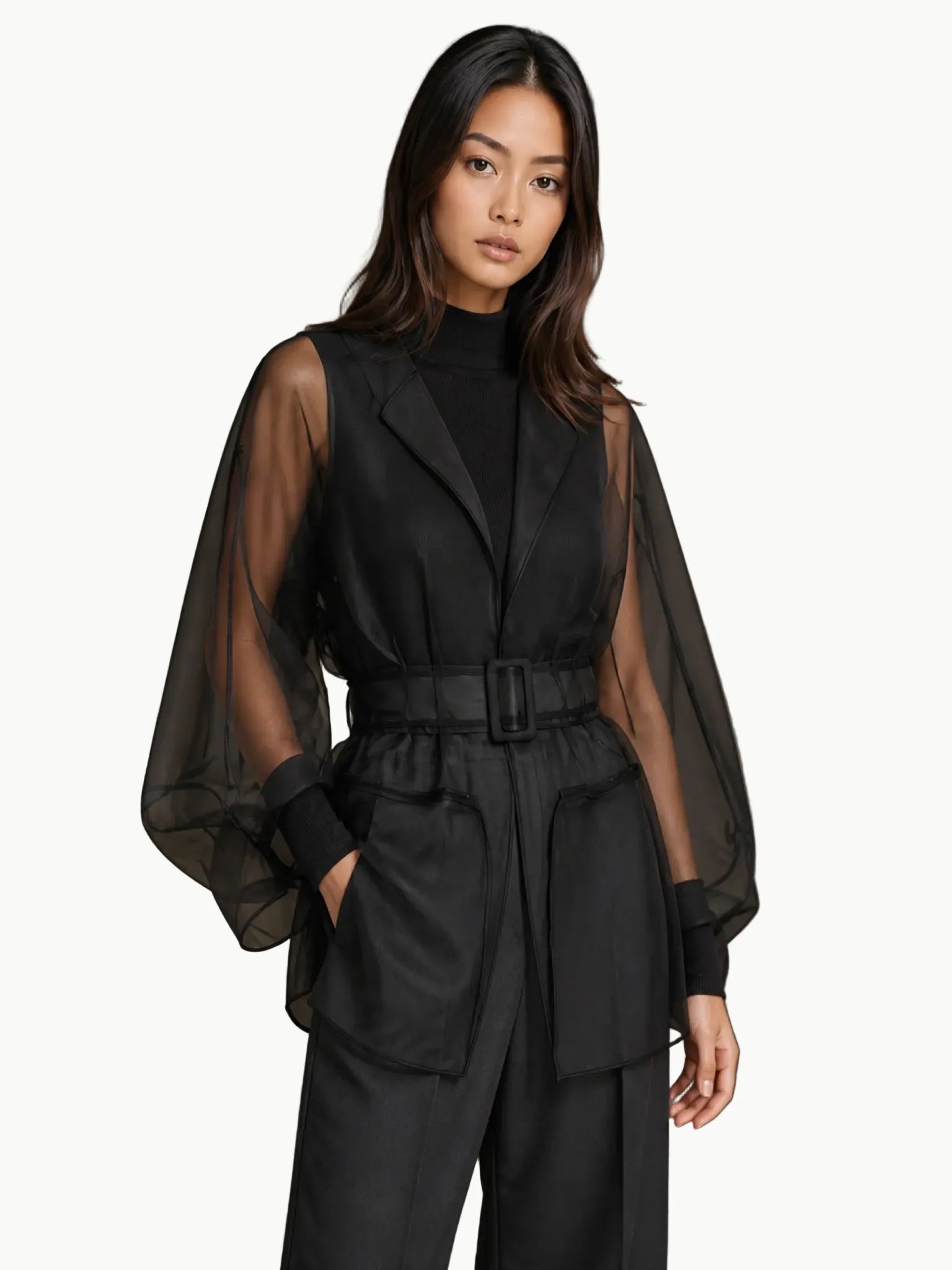 Touché Privé Touché Privé Sheer Organza Jacket in Black - Outerwear | Queen Anna House of Fashion Women's Luxury Fashion