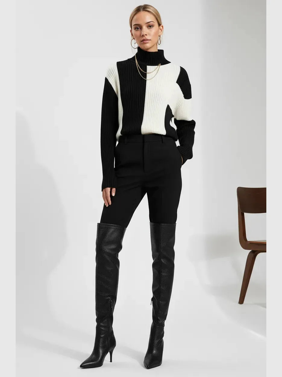 Touché Privé Touché Privé Asymmetric Colorblock Turtleneck Sweater in S - Top | Queen Anna House of Fashion Women's Luxury Fashion