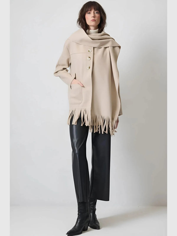 Touché Privé TOUCHÉ Privé Fringed Fleece Shawl Collar Jacket in S/M - Outerwear | Queen Anna House of Fashion Women's Luxury Fashion