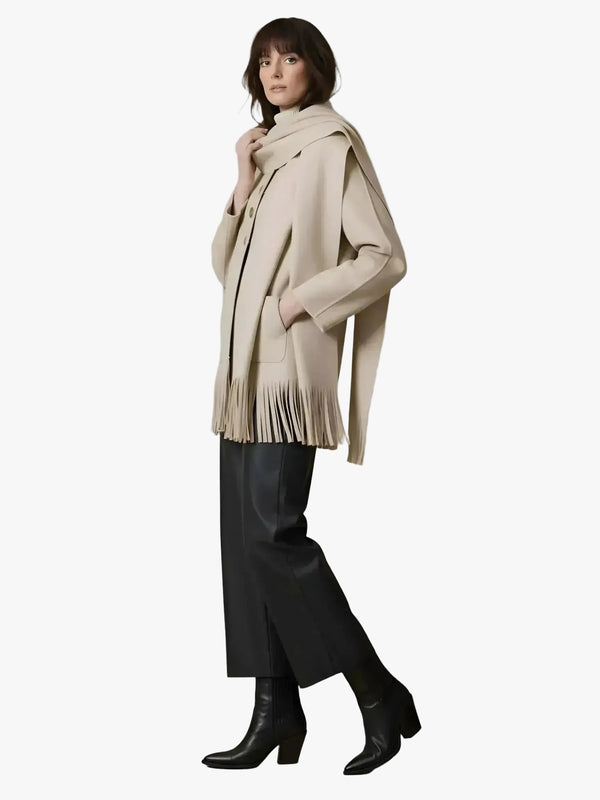 Touché Privé Touché Privé Fringed Fleece Shawl Collar Jacket in S/M - Outerwear | Queen Anna House of Fashion Women's Luxury Fashion