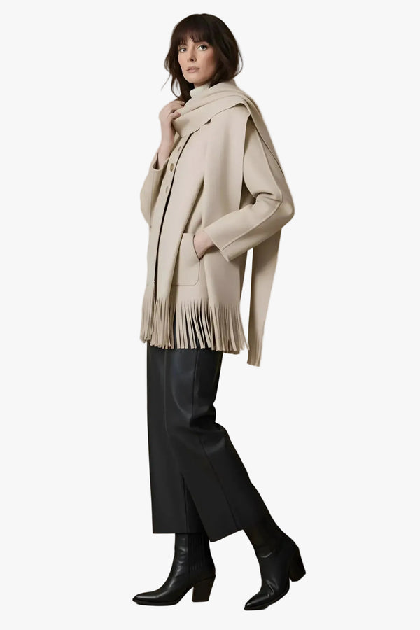 Touché Privé Touché Privé Fringed Fleece Shawl Collar Jacket in S/M - Outerwear | Queen Anna House of Fashion Women's Luxury Fashion