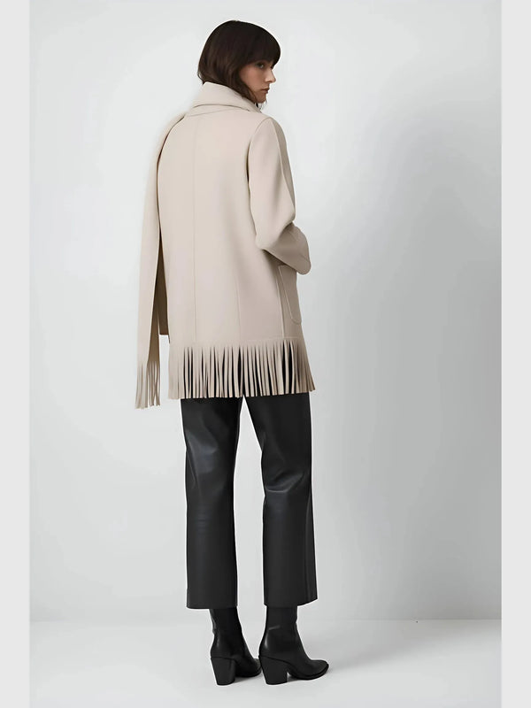 Touché Privé TOUCHÉ Privé Fringed Fleece Shawl Collar Jacket in S/M - Outerwear | Queen Anna House of Fashion Women's Luxury Fashion