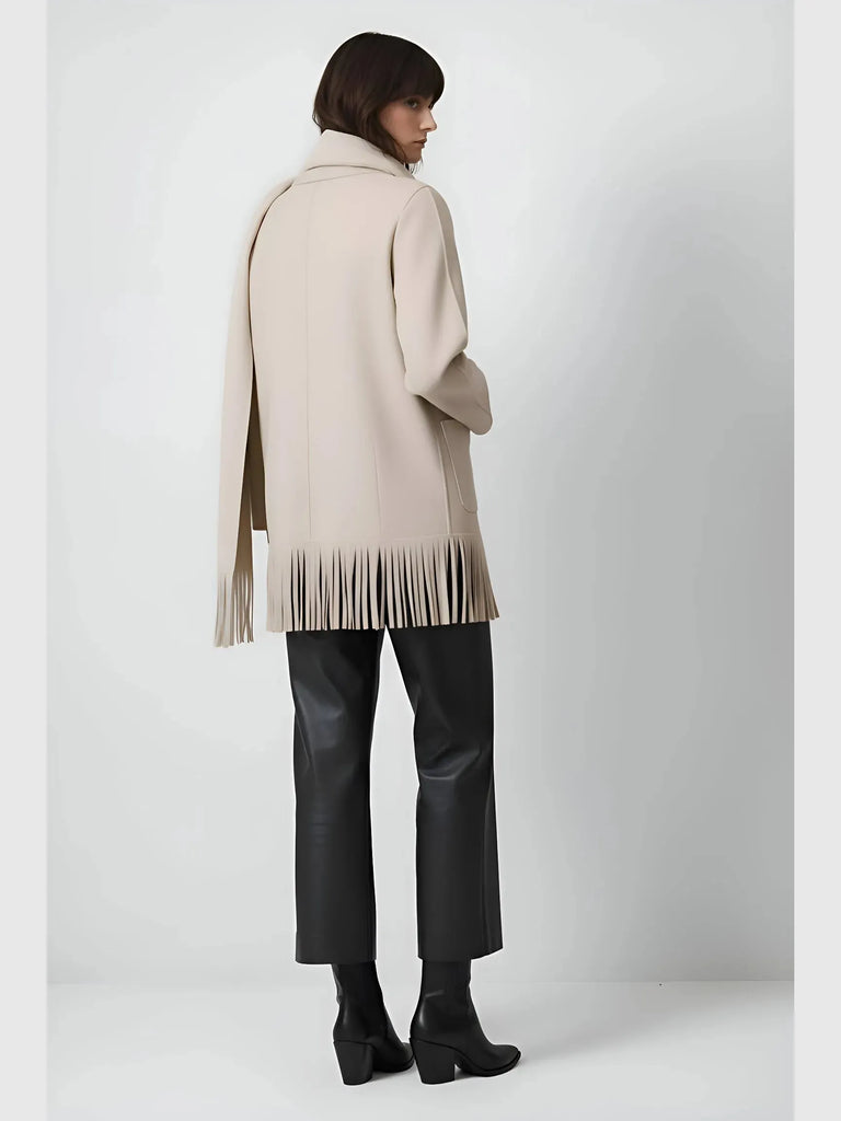 Touché Privé Touché Privé Fringed Fleece Shawl Collar Jacket in S/M - Outerwear | Queen Anna House of Fashion Women's Luxury Fashion