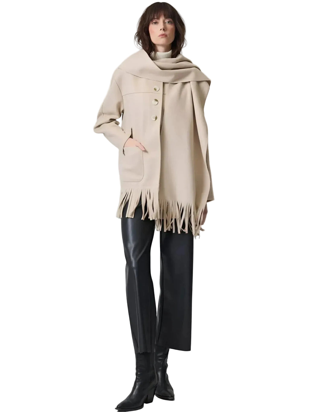 Touché Privé Touché Privé Fringed Fleece Shawl Collar Jacket in S/M - Outerwear | Queen Anna House of Fashion Women's Luxury Fashion