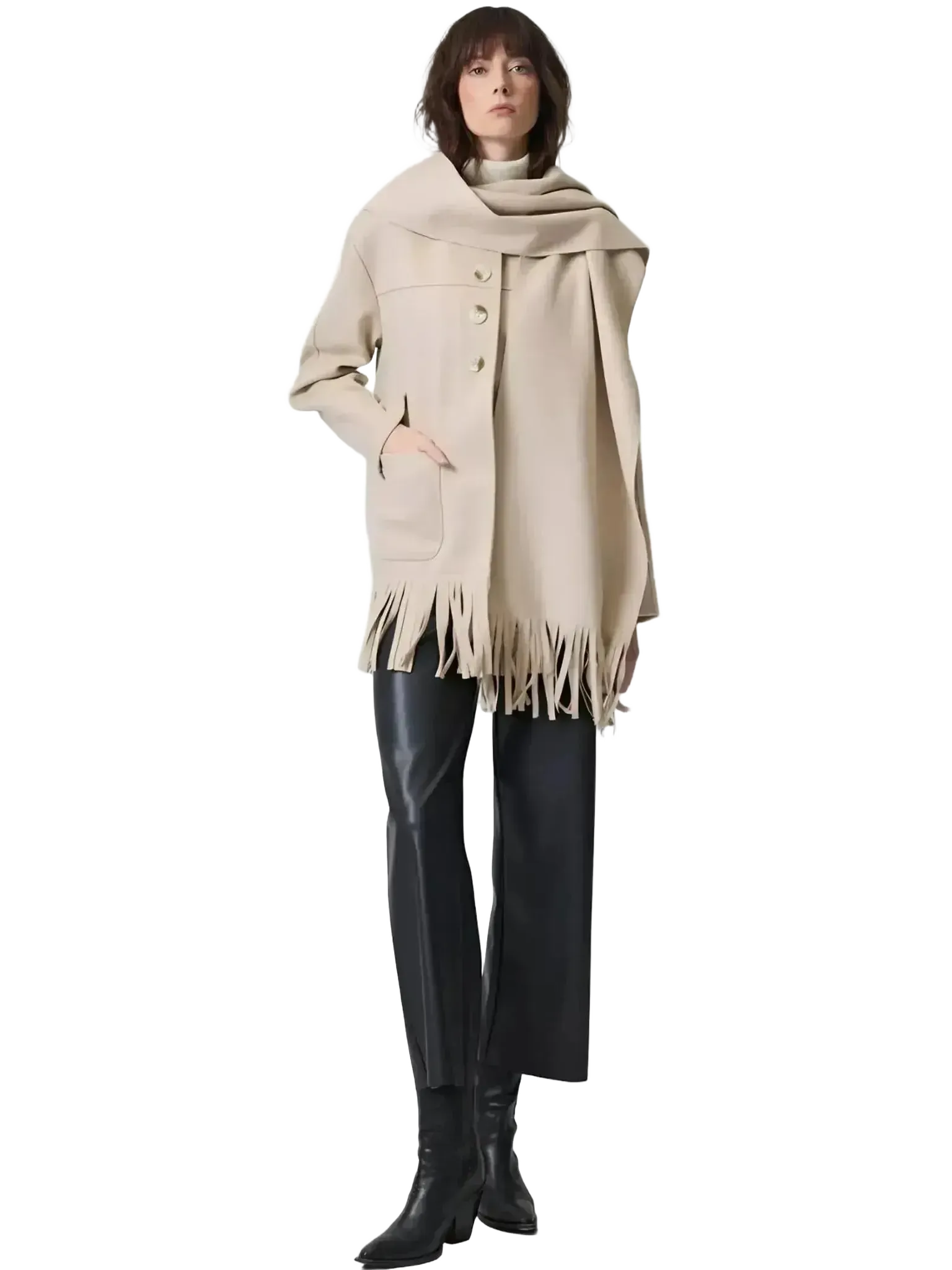 Touché Privé Touché Privé Fringed Fleece Shawl Collar Jacket in S/M - Outerwear | Queen Anna House of Fashion Women's Luxury Fashion