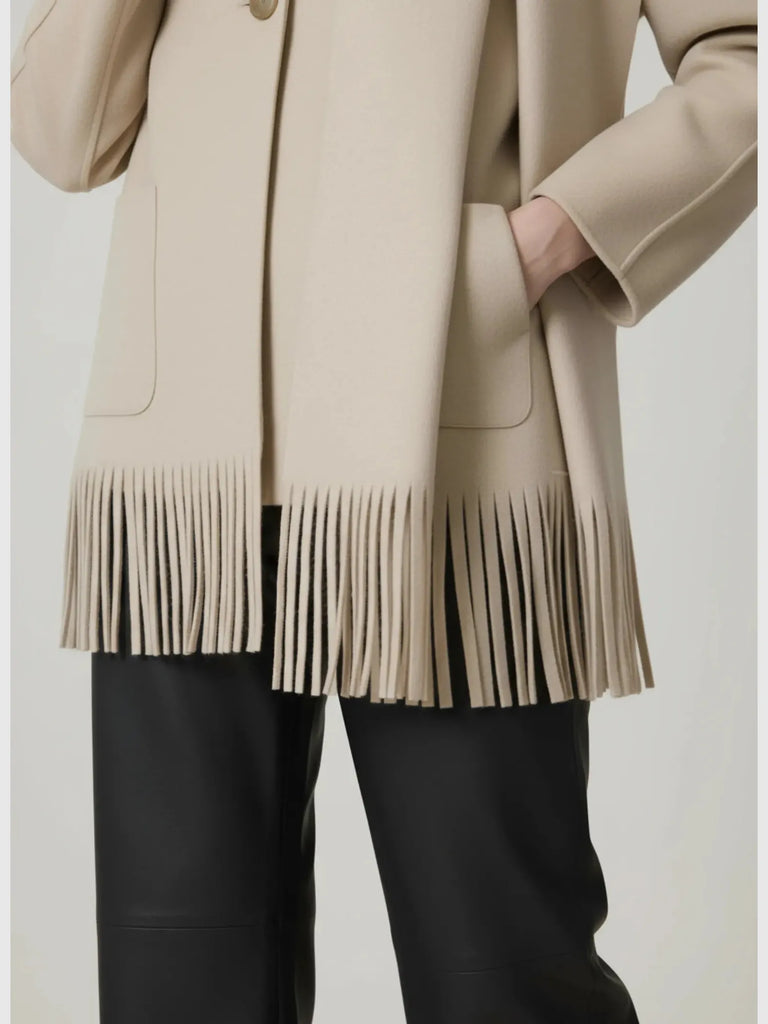 Touché Privé Touché Privé Fringed Fleece Shawl Collar Jacket in S/M - Outerwear | Queen Anna House of Fashion Women's Luxury Fashion
