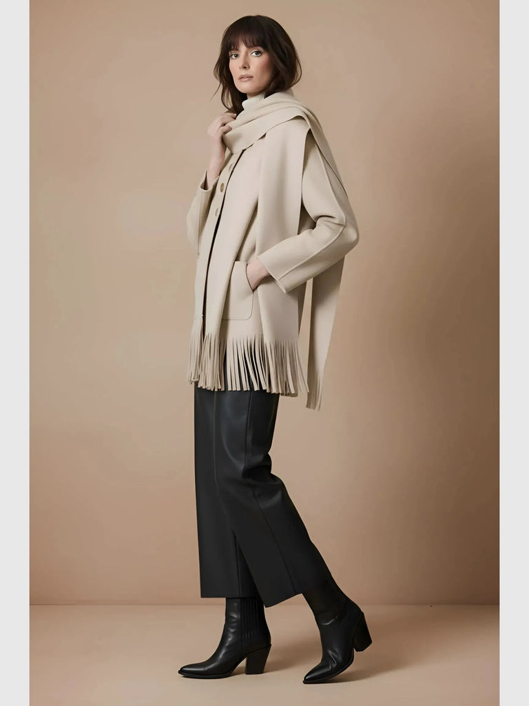 Touché Privé Touché Privé Fringed Fleece Shawl Collar Jacket in S/M - Outerwear | Queen Anna House of Fashion Women's Luxury Fashion