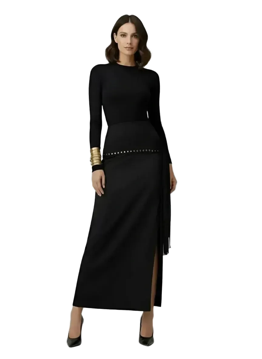 Touché Privé Touché Privé Gold Studded Maxi Skirt in S - Bottom | Queen Anna House of Fashion Women's Luxury Fashion