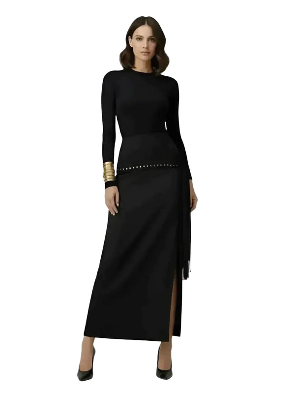 Touché Privé Touché Privé Gold Studded Maxi Skirt in S - Bottom | Queen Anna House of Fashion Women's Luxury Fashion