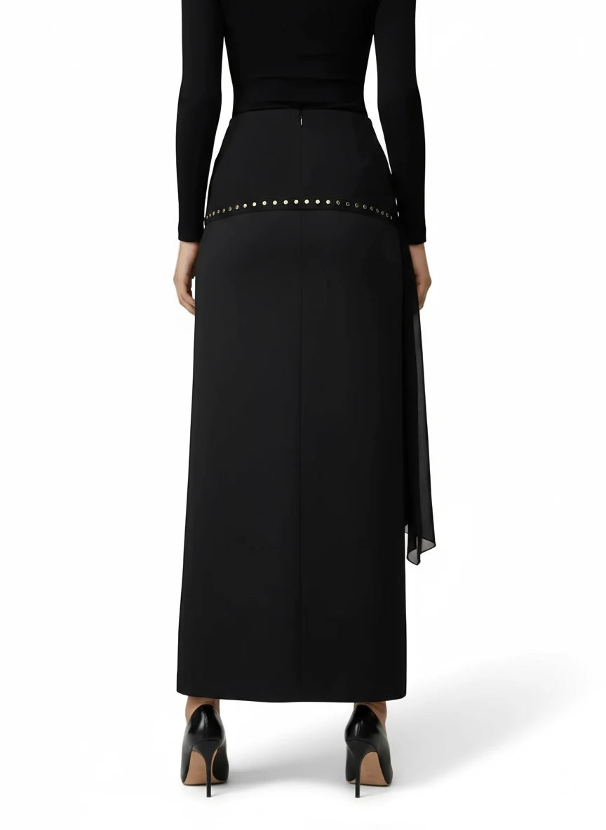 Touché Privé Touché Privé Gold Studded Maxi Skirt in S - Bottom | Queen Anna House of Fashion Women's Luxury Fashion