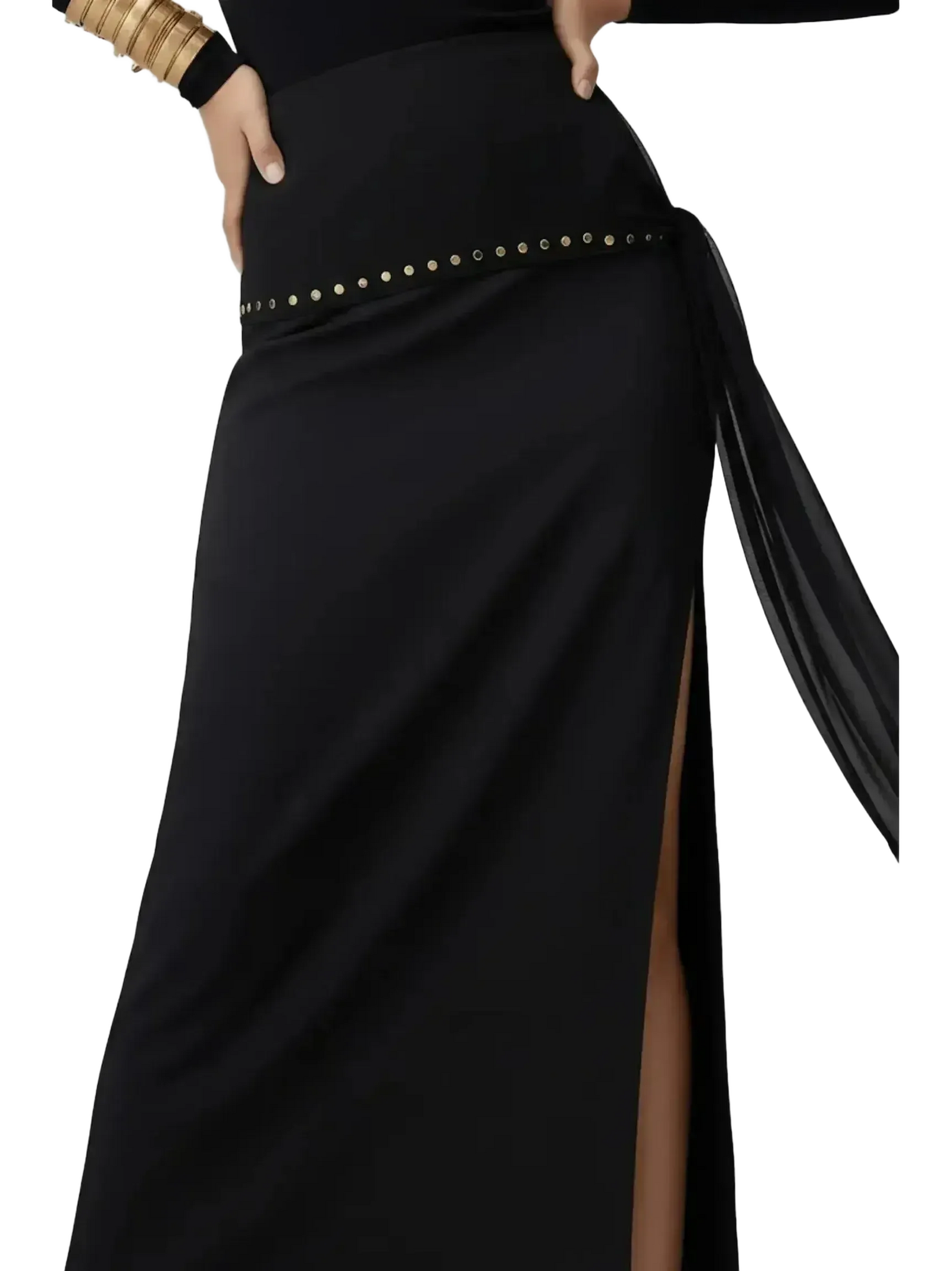 Touché Privé Touché Privé Gold Studded Maxi Skirt in S - Bottom | Queen Anna House of Fashion Women's Luxury Fashion