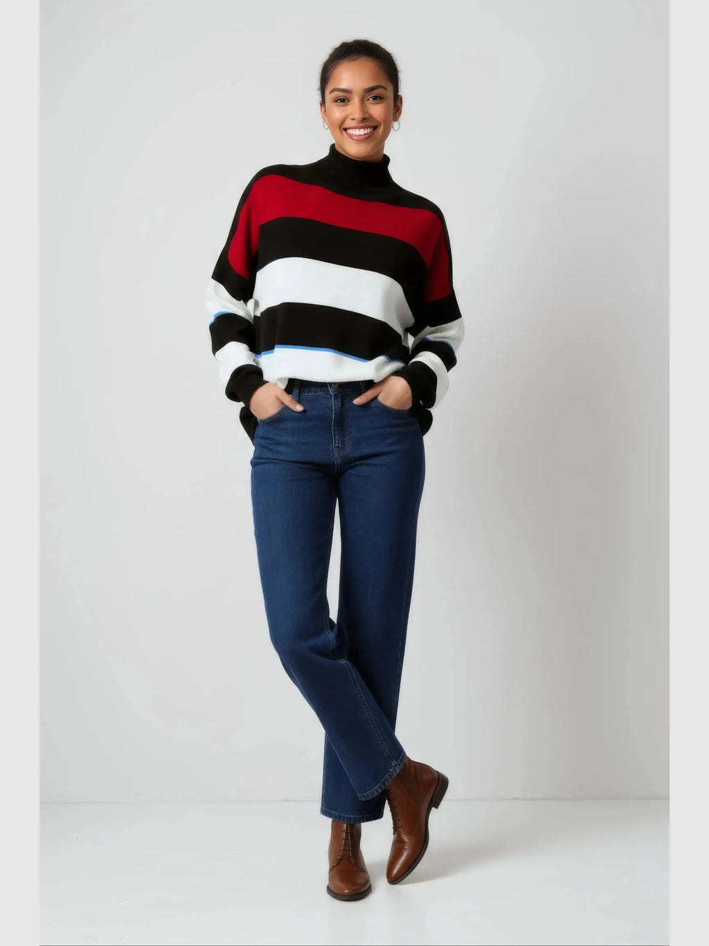 Touché Privé Touché Privé Oversized Striped Turtleneck Knit Sweater in S - Top | Queen Anna House of Fashion Women's Luxury Fashion