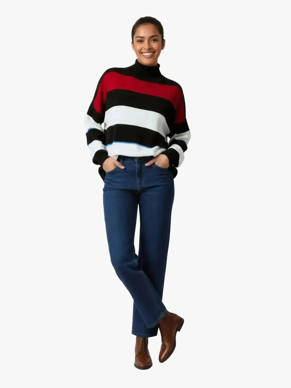 Touché Privé Touché Privé Oversized Striped Turtleneck Knit Sweater in S - Top | Queen Anna House of Fashion Women's Luxury Fashion