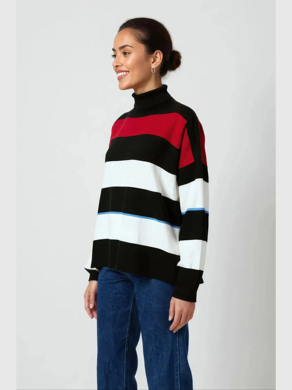 Touché Privé Touché Privé Oversized Striped Turtleneck Knit Sweater in S - Top | Queen Anna House of Fashion Women's Luxury Fashion