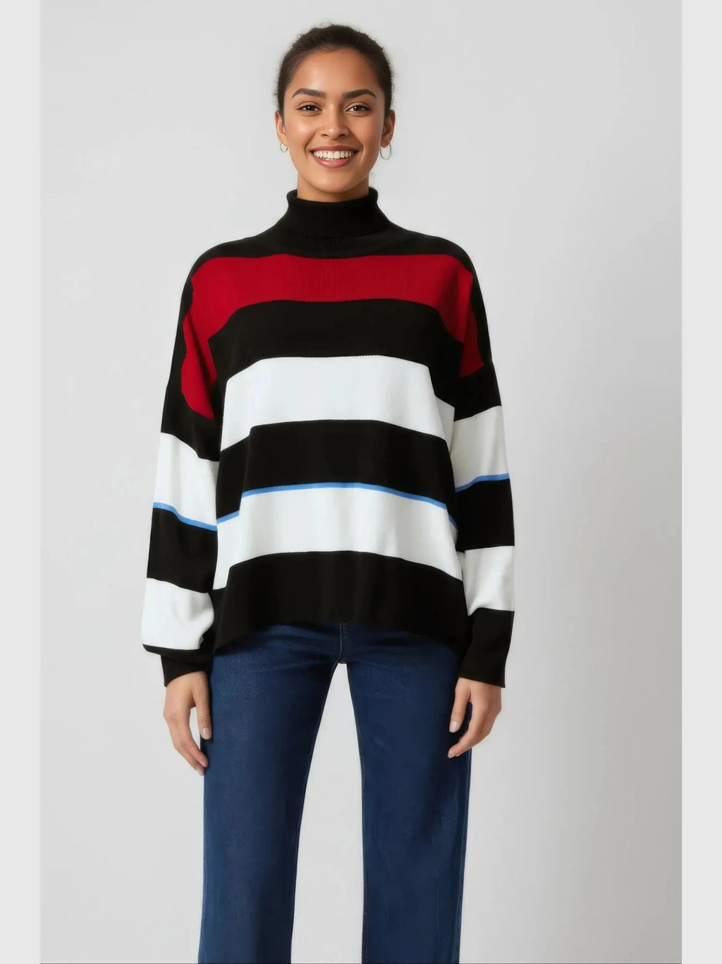 Touché Privé Touché Privé Oversized Striped Turtleneck Knit Sweater in S - Top | Queen Anna House of Fashion Women's Luxury Fashion