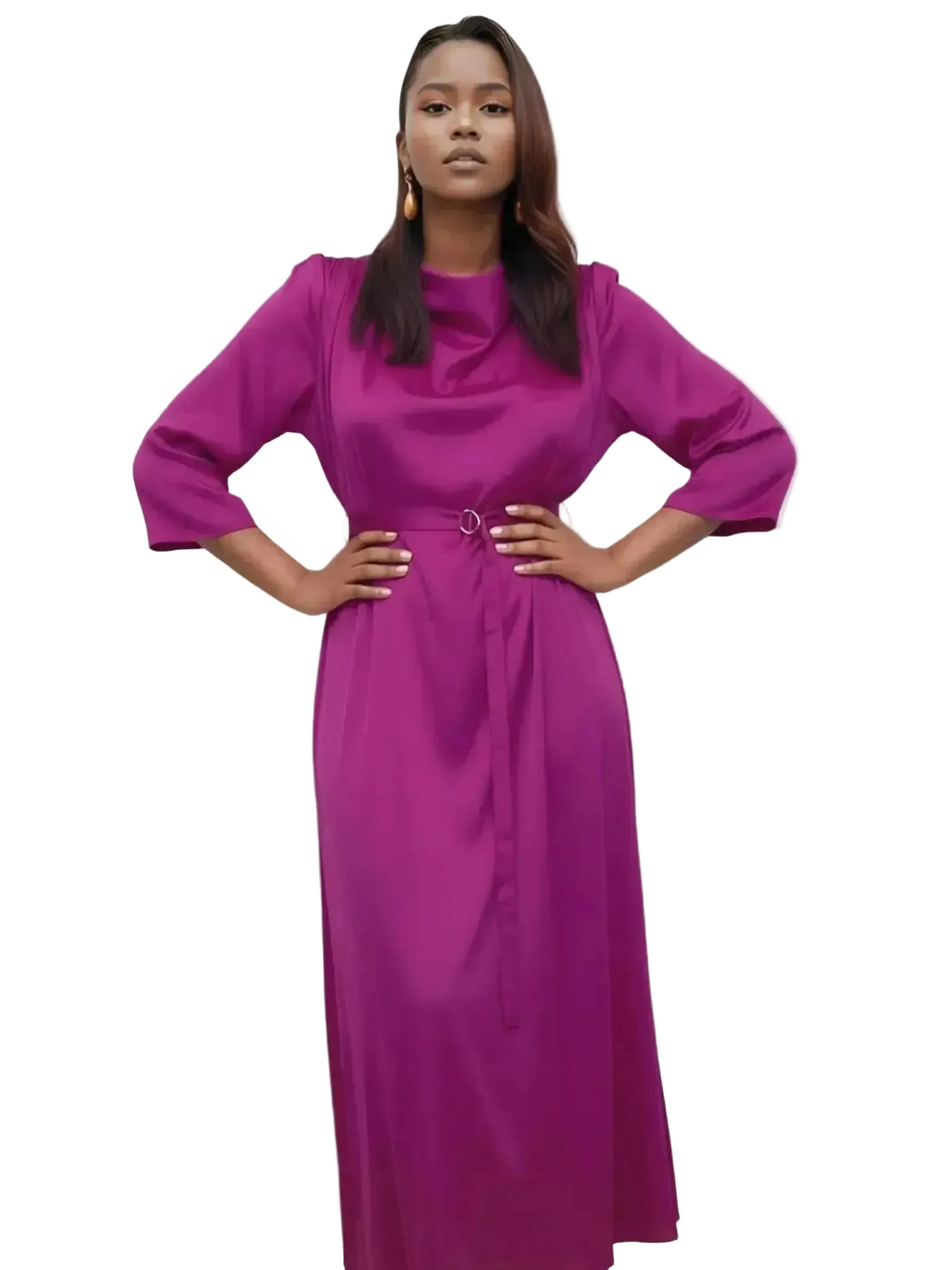 Touché Privé Touché Privé Satin Cowl Neck Dress in Fuchsia Pink - Dress | Queen Anna House of Fashion Women's Luxury Fashion