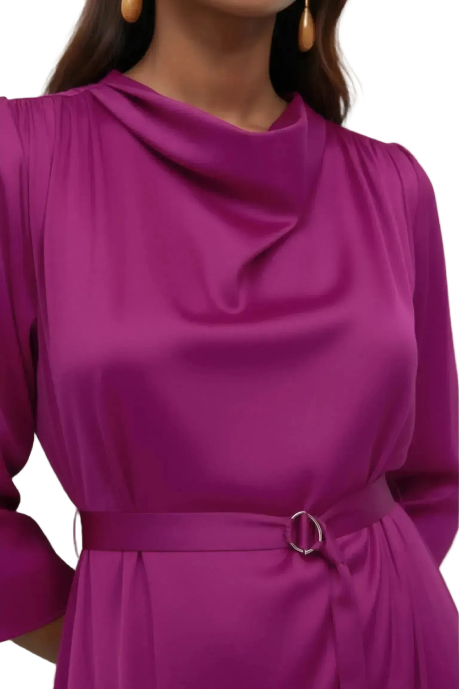 Touché Privé Touché Privé Satin Cowl Neck Dress in Fuchsia Pink - Dress | Queen Anna House of Fashion Women's Luxury Fashion