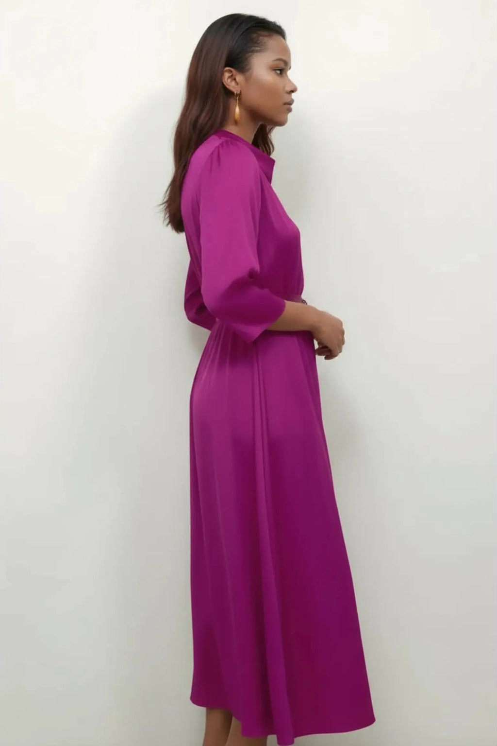 Touché Privé Touché Privé Satin Cowl Neck Dress in Fuchsia Pink - Dress | Queen Anna House of Fashion Women's Luxury Fashion