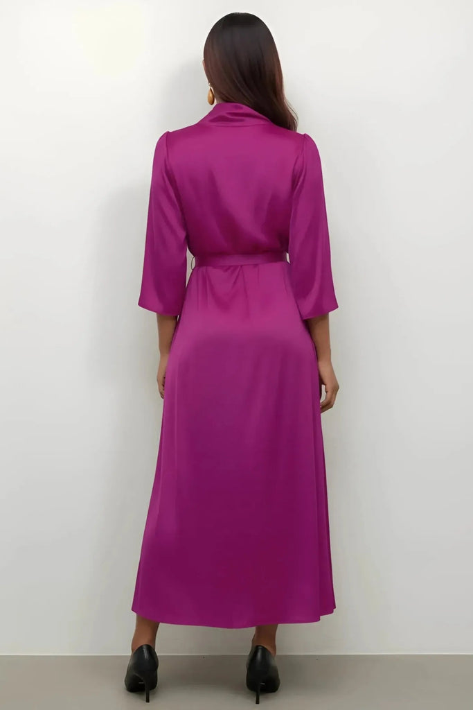 Touché Privé Touché Privé Satin Cowl Neck Dress in Fuchsia Pink - Dress | Queen Anna House of Fashion Women's Luxury Fashion