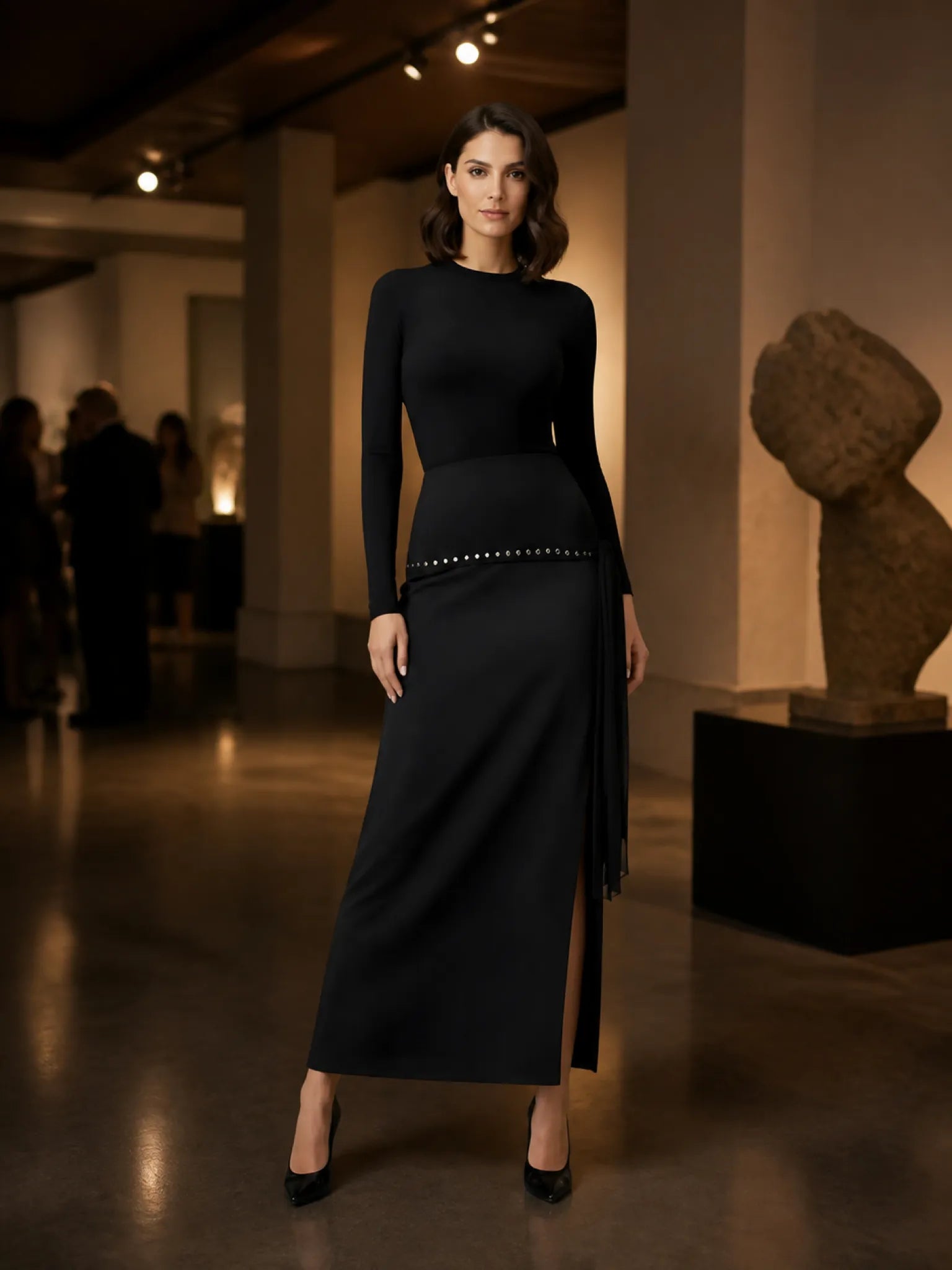 Touché Privé Touché Privé Gold Studded Maxi Skirt in Black - Bottom | Queen Anna House of Fashion Women's Luxury Fashion