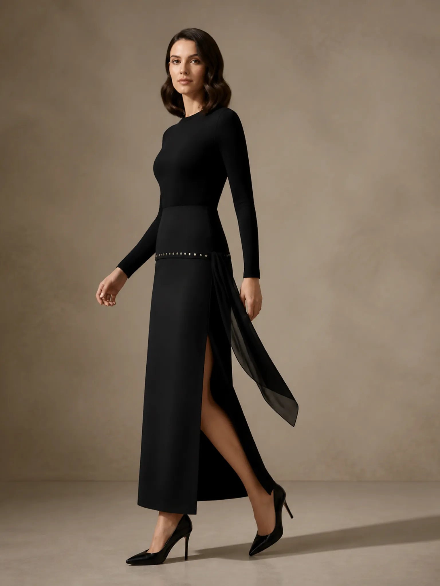 Touché Privé Touché Privé Gold Studded Maxi Skirt in Black - Bottom | Queen Anna House of Fashion Women's Luxury Fashion