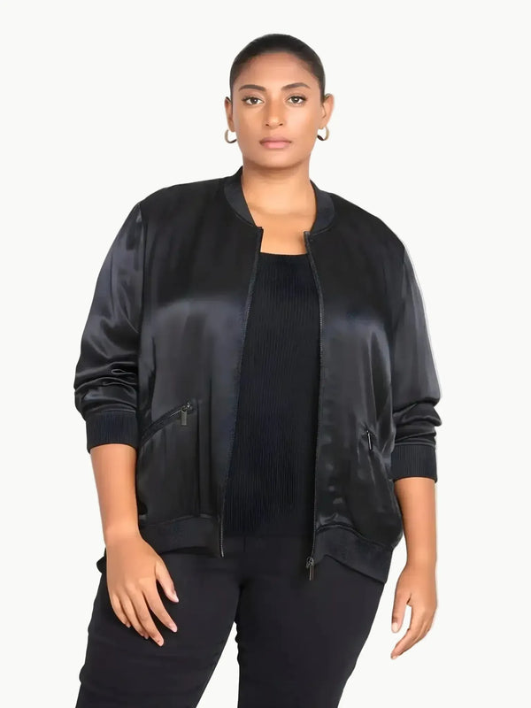 Universal Standard Universal Standard Satin Bomber Jacket in 10-12 (XS) - Outerwear | Queen Anna House of Fashion Women's Luxury Fashion