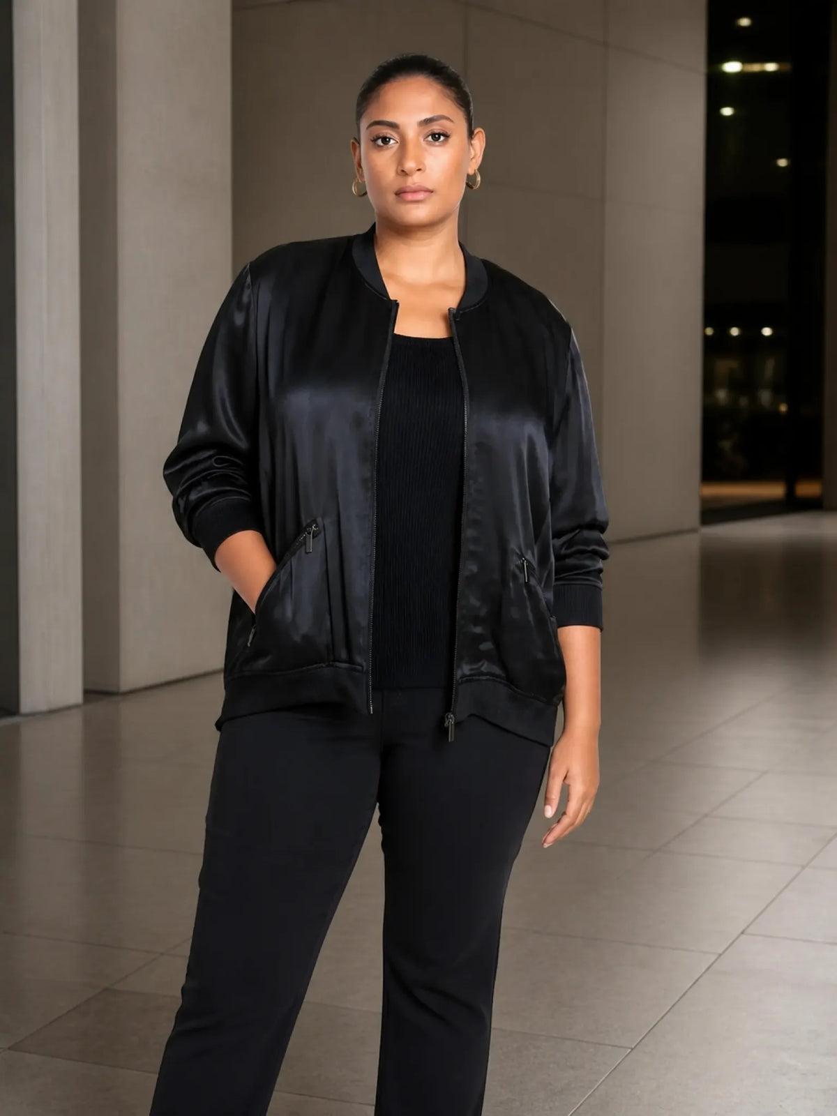 Universal Standard Universal Standard Satin Bomber Jacket in 10-12 (XS) - Outerwear | Queen Anna House of Fashion Women's Luxury Fashion