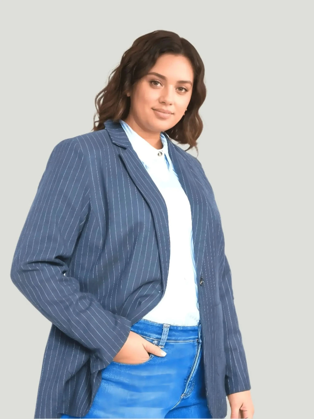 Universal Standard Universal Standard The Pinstripe Blazer in Gray - Outerwear | Queen Anna House of Fashion Women's Luxury Fashion