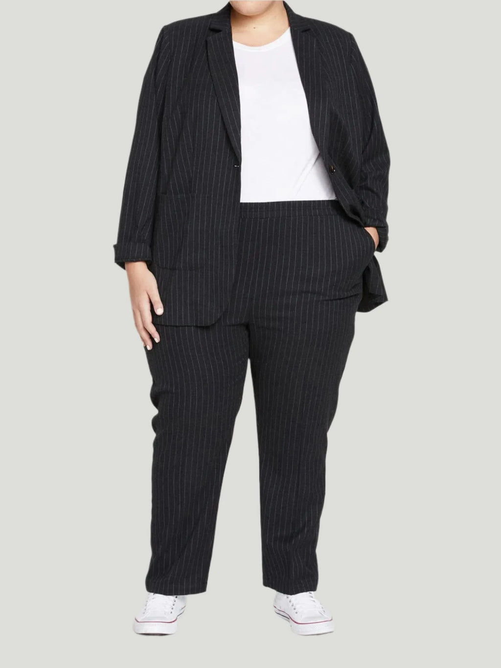 Universal Standard Universal Standard The Pinstripe Blazer in Gray - Outerwear | Queen Anna House of Fashion Women's Luxury Fashion