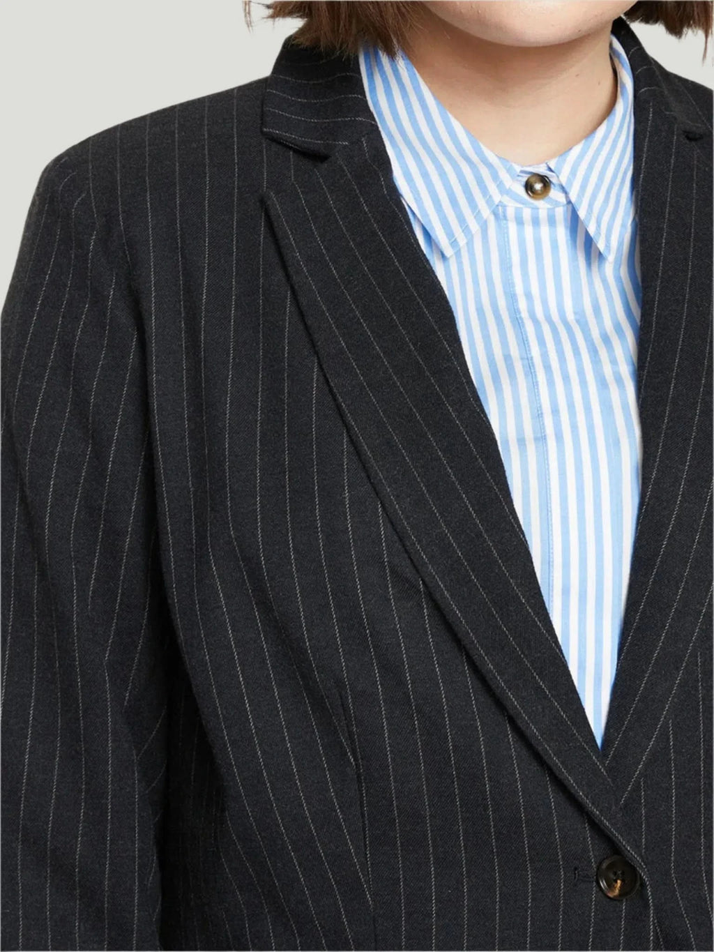 Universal Standard Universal Standard The Pinstripe Blazer in Gray - Outerwear | Queen Anna House of Fashion Women's Luxury Fashion