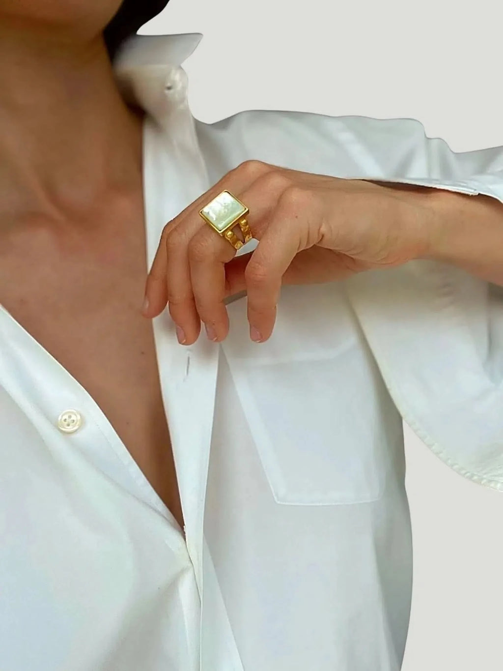 WILYMI Jewelry Co WILYMI Jewelry Mother of Pearl Square Ring in Adjustable - Accessories | Queen Anna House of Fashion Women's Luxury Fashion