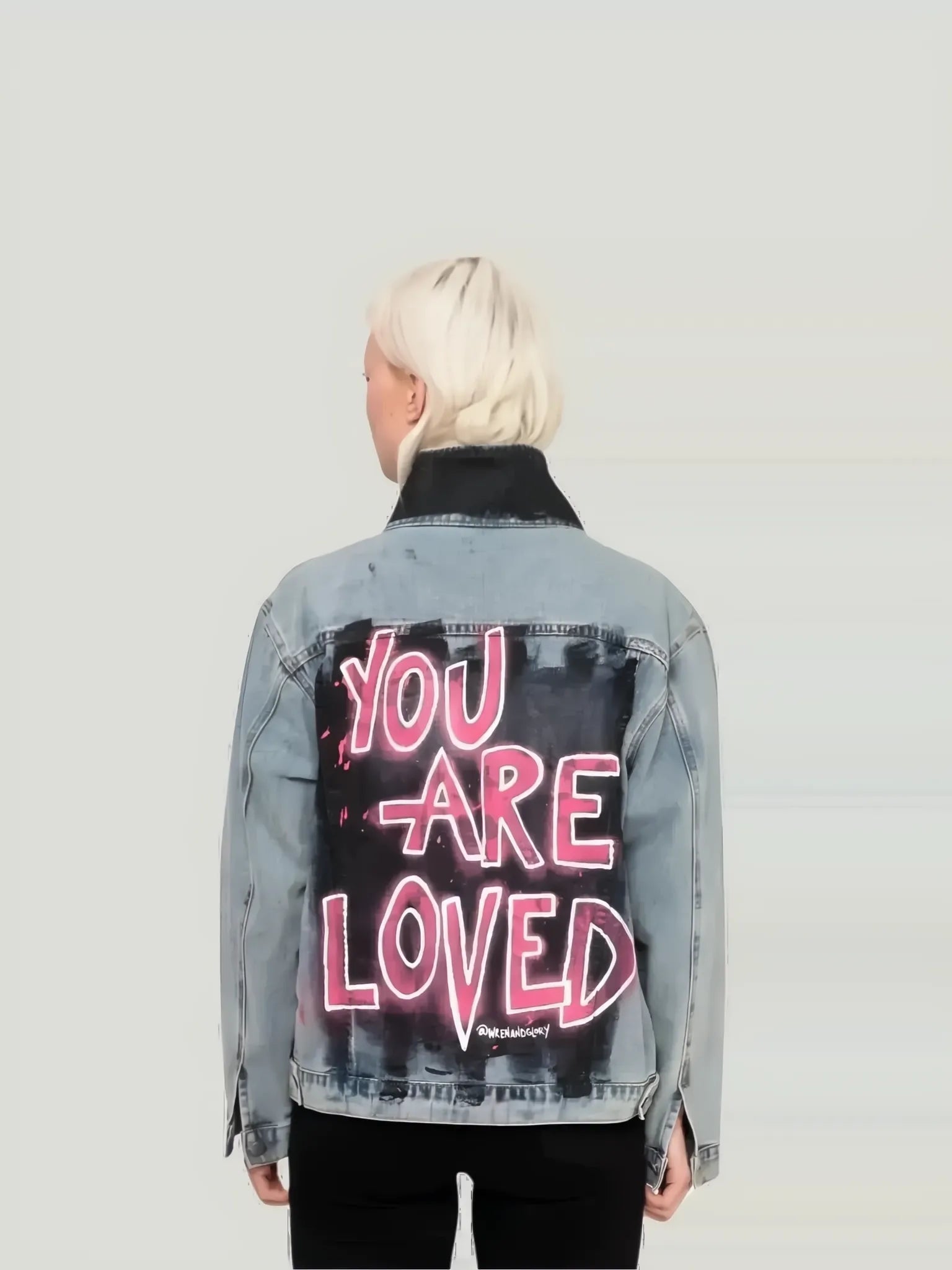 Wren + Glory Wren + Glory '4EVA LOVED' Hand Painted Denim Jacket in L - Outerwear | Queen Anna House of Fashion Women's Luxury Fashion