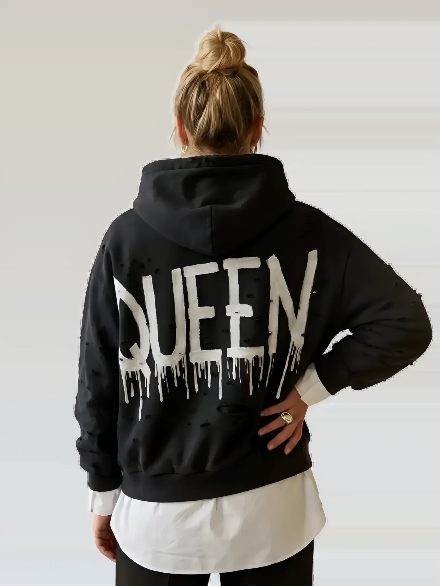 Wren + Glory Wren + Glory 'Queen' Hand-Painted Hoodie in L/XL - Top | Queen Anna House of Fashion Women's Luxury Fashion