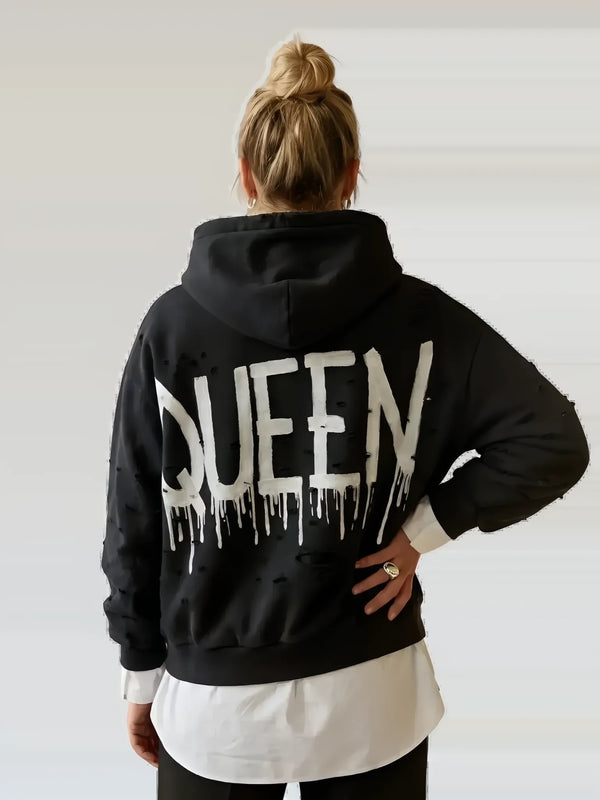 Wren + Glory Wren + Glory 'Queen' Hand-Painted Hoodie in L/XL - Top | Queen Anna House of Fashion Women's Luxury Fashion